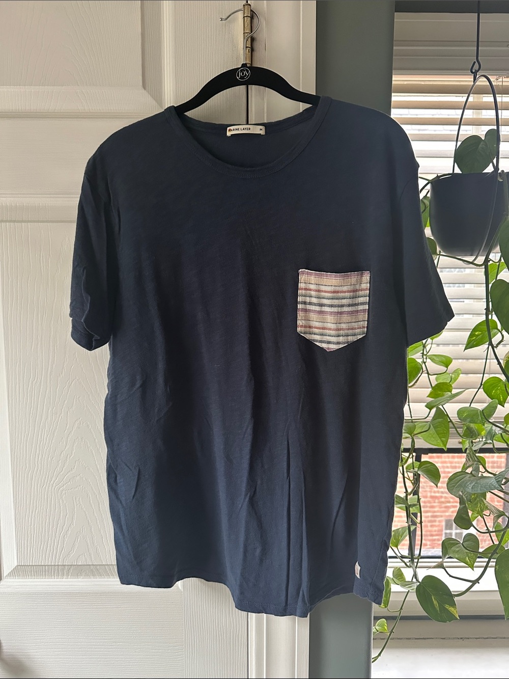 Marine Layer Navy Short-Sleeve Tee with Striped Pocket
